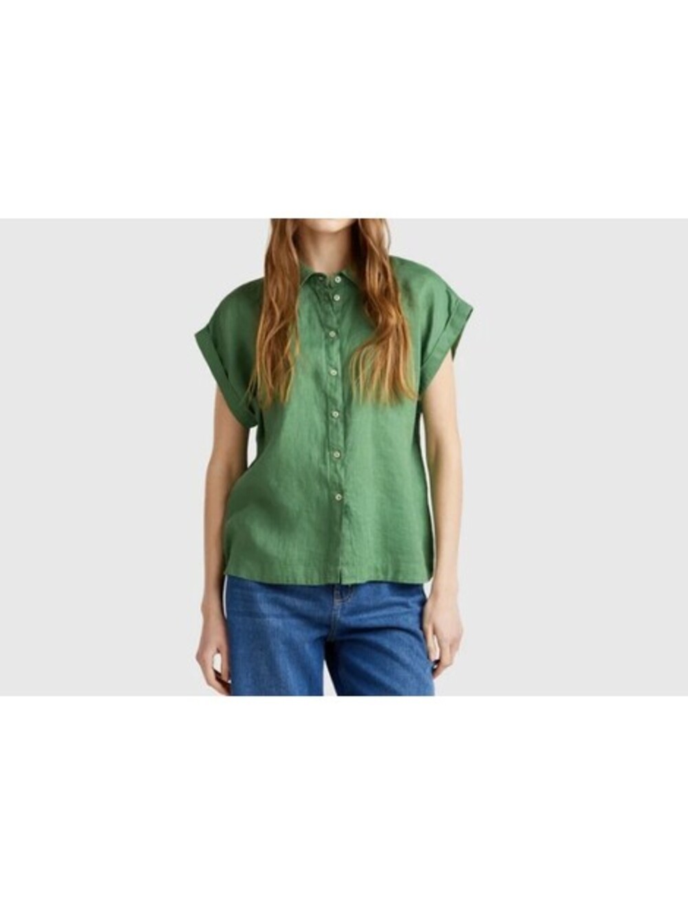 United Colors of Benetton Green Pure Linen Sleeveless Button Up Shirt Womens MED